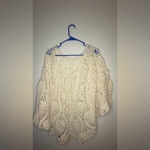 Cream hand crochet poncho